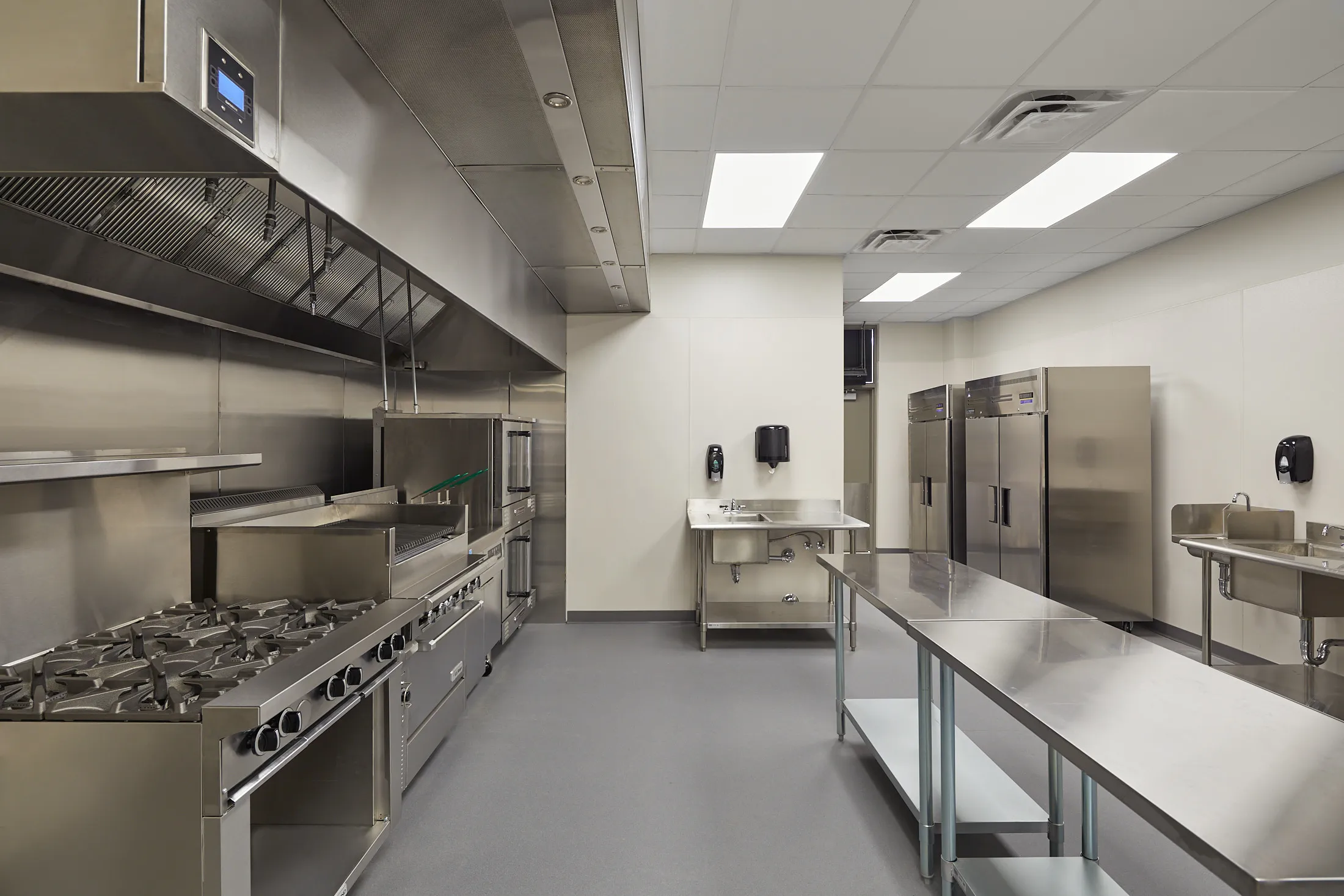 The industrial kitchen at the Bill Crisp Senior Center by HH Architecture