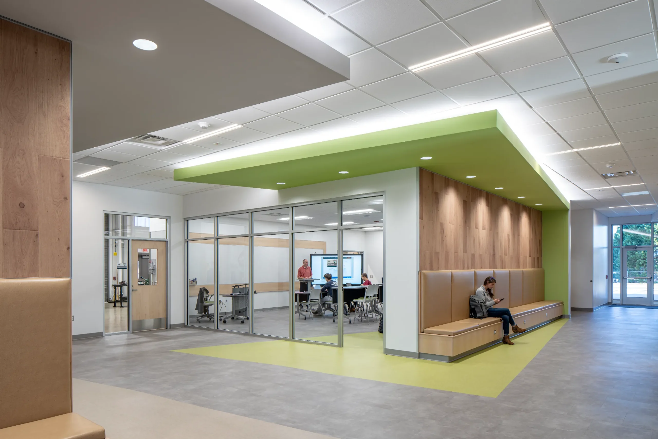 The lobby and a classroom inside of the Wilson CC's Building S by HH Architecture